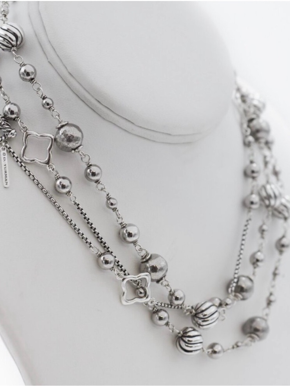 David Yurman Element Silver 925 Beaded Necklace-48” long